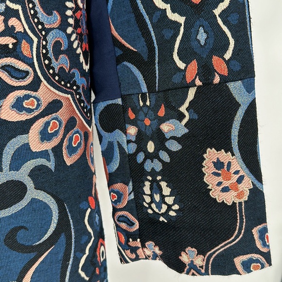 CHICOS 0 Jacquard Embroidered Jacket  Blue Metallic Lined Career Boho- Women’s - Picture 5 of 12